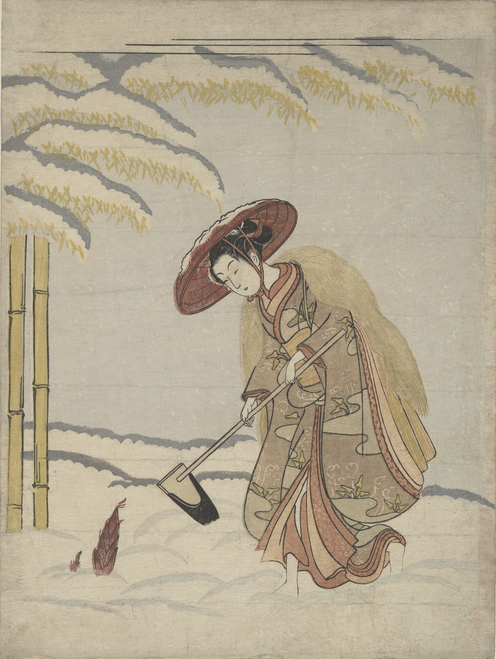 雪中に筍を掘る女《見立孟宗》