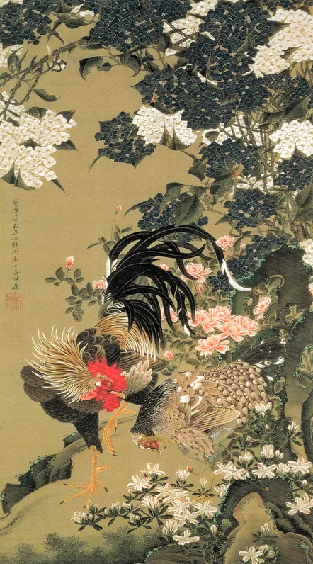 紫陽花双鶏図（あじさいそうけいず）