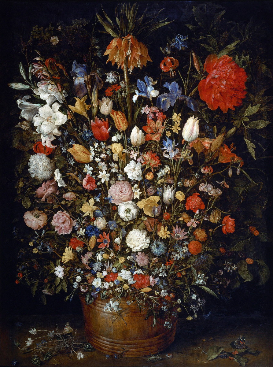 《木製の花桶の花》