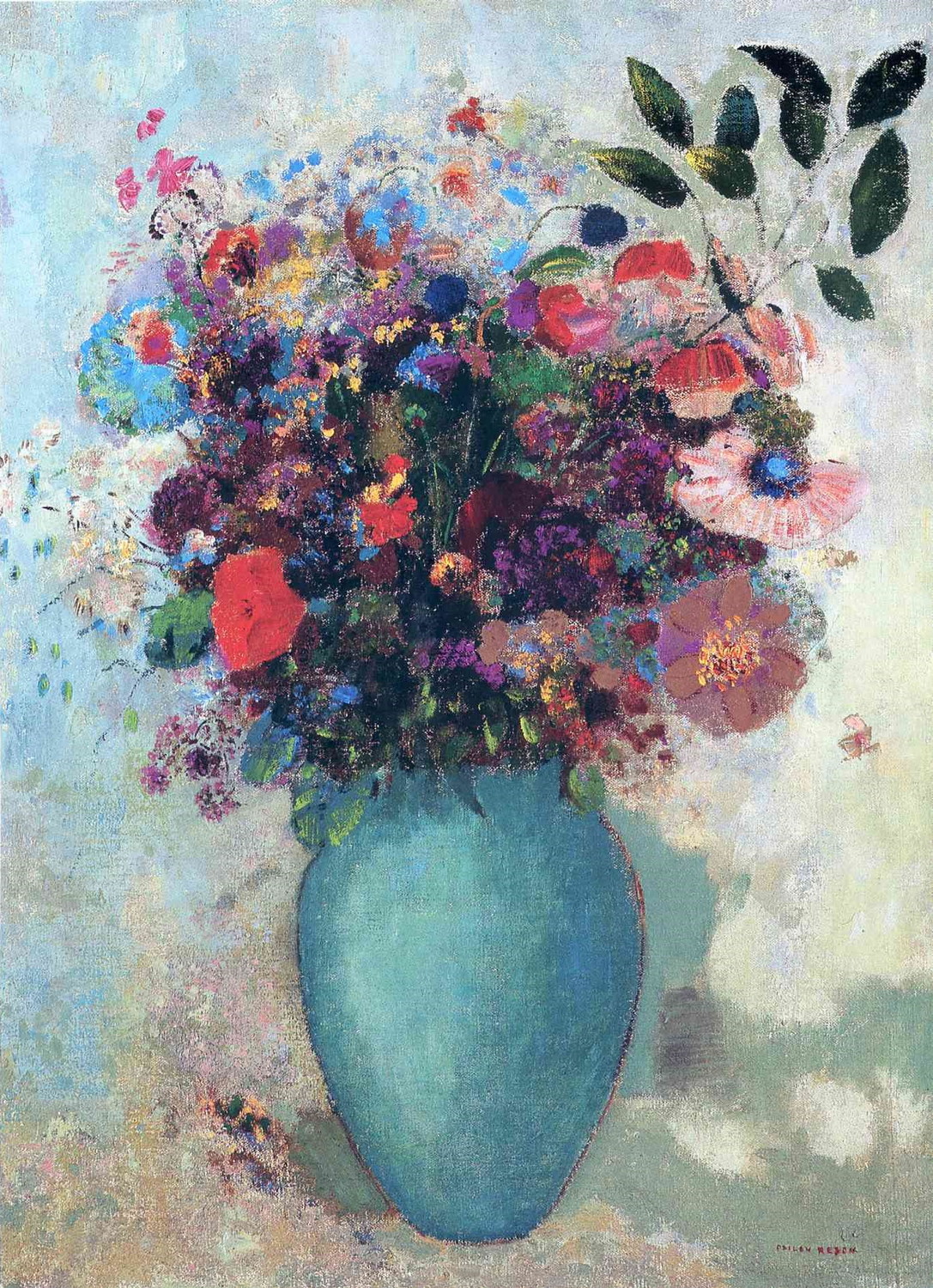 ターコイズ色の花瓶にさした花束 【1912】